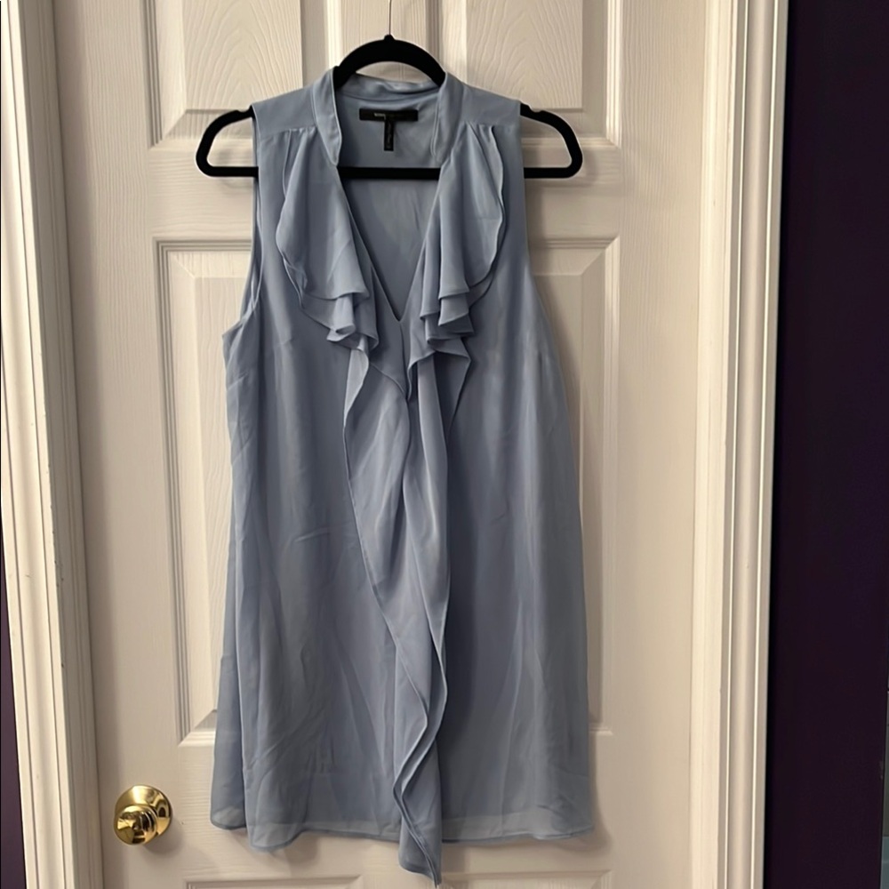 Light Blue Sleeveless Ruffle Blouse